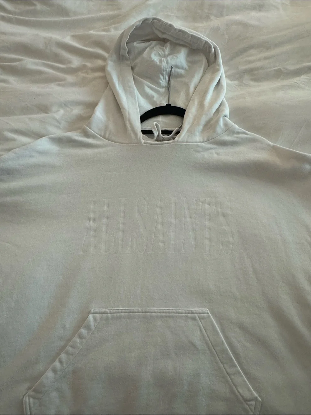 AllSaints oversized monochrome White Pullover Hoodie with Branded Neck Tag - Picture 6 of 12
